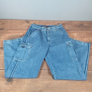 Jordache Womens Blue Denim Cargo Jeans with Side Stripe Size 11 12